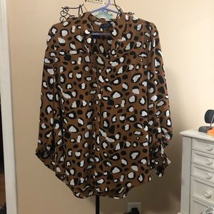 Kaari Blue long sleeve leopard blouse